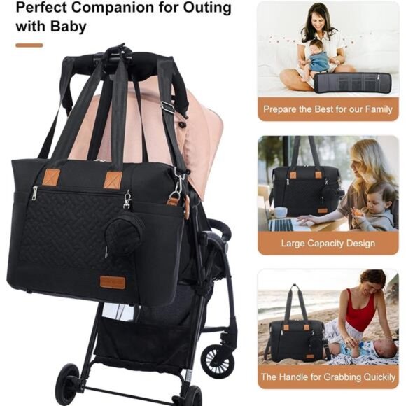 best travel diaper tote bag BEIS The in Black first energy with parent Diaper Bag Tote, Large Baby
